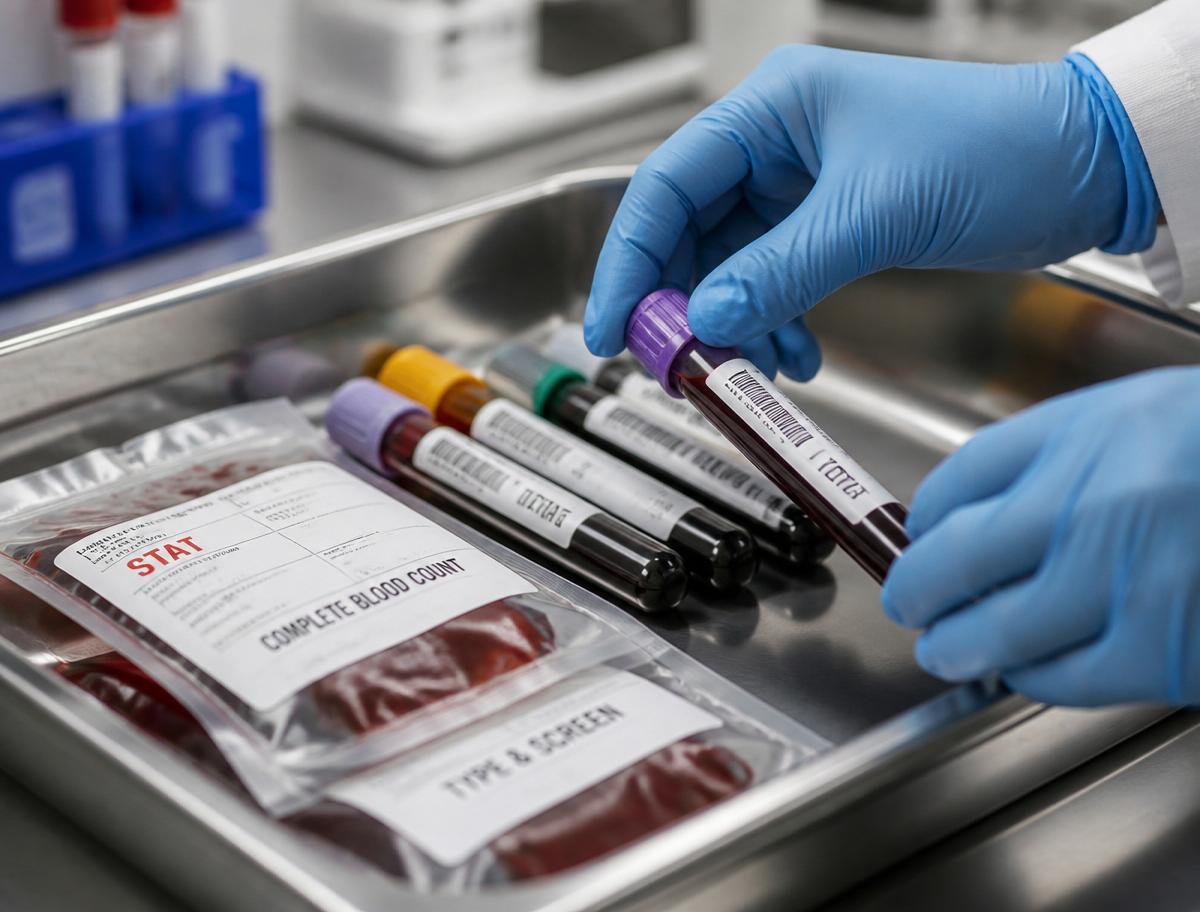 Blood collection tubes prepared for a home phlebotomy visit